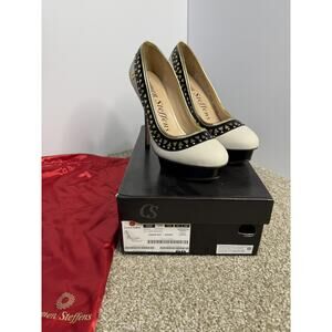 Carmen Steffens Heels Womens 8.5 White Black Studded Platform Stiletto Pumps